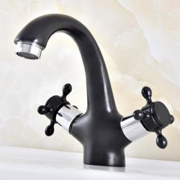 Bathroom Sink Faucets Black Silver Brass Double Handle Faucet Vanity Cold Mixer Water Tap Dnf475