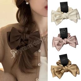 French Double-layers Bows Knotted Satin Hair Ties Silky Elastic Hair Bands Women Solid Colour Ponytail Holder Hair Accessories