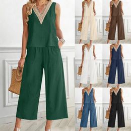 Women's Tracksuits Women's Solid Loose Cotton And Linen Suit V Neck Vest Tank Janitor For Women Romper Snow Gear