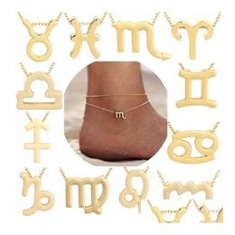 Anklets 12 Constellation Zodiac Sign Cartilage Anklet Gold Sier Color Double Layer Ankle For Women Summer Beach Jewelry Drop Delivery Dhr7N