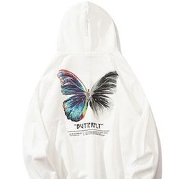 Men's Hoodies & Sweatshirts Gradient Butterfly Print Pattern Couple Sweater Ins Trend Loose Style Home Wear Dual-use Hooded ClothesMen's