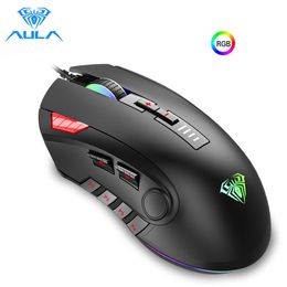 Mice AULA 5000 DPI RGB Backlight Gaming Mouse Programming Optical USB Wired Mouse Adjustable weight with Fire Keys For Laptop Desktop