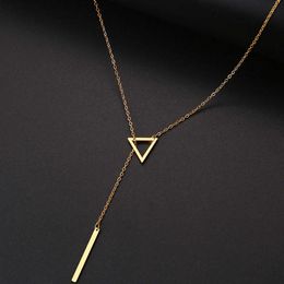 Pendant Necklaces DOTIFI For Women Necklaces Innovation Double Pendant Long Chain Openwork Triangle and Baguette Stainless Steel Necklace AA230526