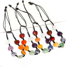 Natural Crystal Stone Heart Charm Bracelets Colourful Handmade Rope Braided Beaded Jewellery For Women Men
