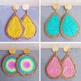 Dangle Earrings Woven Rattan Water Drop For Women Simple Colourful Raffia Tie-dye Holiday Summer Gift