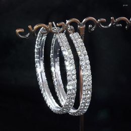 Hoop Earrings 4cm5cm6cm Women's Large Shiny Big Double Row Diamonds Silver Color Circle Bridal Jewellery