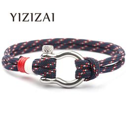 Charm Bracelets Fashion Jewellery Navy Style Sport Camping Parachute Cord Men Stainless Steel Pulseiras