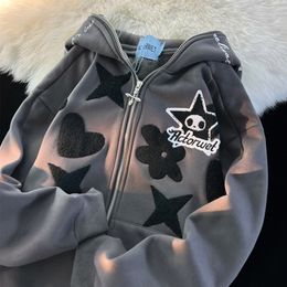 Erkek Hoodies Sweatshirts y2k Kawaii kıyafetleri harajuku tam fermuarlı hoodie erkekler sonbahar kış gotik web sweatshirt hip hop grunge büyük boy 3325