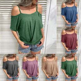 Women's Blouses In Off Shoulder Summer Shirts & Woman 2023 Cold Camisole Short Sleeve Tee Elegant Feminine