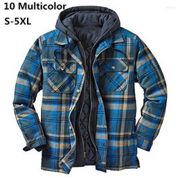 Men's Jackets Explosive Men's Clothing European American Autumn And Winter Models Thick Cotton Plaid Long-sleeved Loose Hooded Jacket