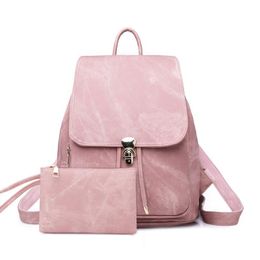 Outdoor Bags Women Waterproof PU Leather Backpack Female Solid Color Travel Fashion Multi-pocket Buckle Student Schoolbag