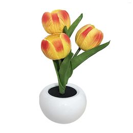 Night Lights Ornament Simulation Tulip Bedroom Gift Artificial Flower With Ceramic Vase LED Light Wedding Desktop Living Room