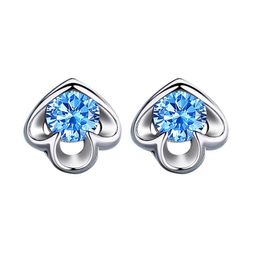 Charm New Peach Heart Earrings for Women s 999 Pure Silver Light Luxury Small Temperament Earrings Sea Blue Zirconium Can