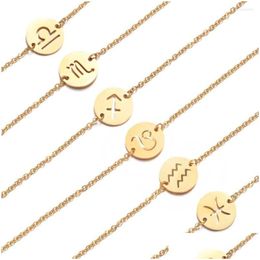 Chain Link Bracelets Libra 12 Zodiac Sign Constellation Bracelet Gold Color Stainless Steel Hand For Women Jewelry Birthday Gifts 20 Dhgjx