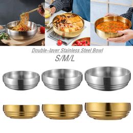 Bowls Stainless Steel Double-layer Cold Noodle Bowl Large-capacity Golden Ramen Soup Insulated Rice Pot