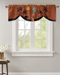 Curtain African Women Sunset Landscape Elephant Window Valance Kitchen Cafe Short Curtains Living Room Tie-Up
