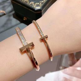 Designer bracelet Luxury men's and women's diamond-encrusted rose gold T-line fashion classic light luxury send girlfriend bracelet