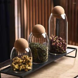 Storage Bottles Glass Bottle Round Cork Stopper Pot Tea Sealed Flower Fruit Display Coffee Bean