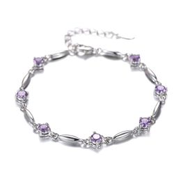 Cuff Wholesaleer Pure 925 Sier Braslet Purple Stone Cz Tennis Bracelet Amethyst Braclet For Women Pcera Feminina Sb026 Drop Delivery Dhnpa