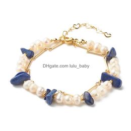 Chain Link Bracelets Kissitty Natural Stone Pearl Beads Double Layered Bracelet With Reiki Healing For Women Jewellery Findings Drop De Dhjhw