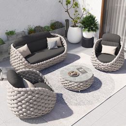 Camp Furniture Custom Outdoor Leisure Rattan Sofa Villa Sunshine Room Balcony Chair Coffee Table Combination Garden