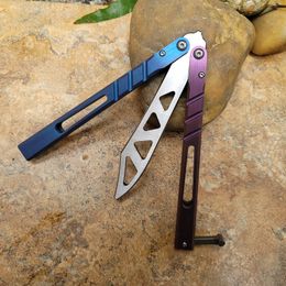 balisong blue purple AB D2 channel titanium handle butterfly trainer training knife bushing system Crafts Martial arts Collection knvies