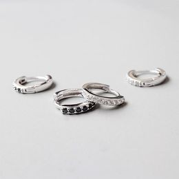 Hoop Earrings 925 Sterling Silver Earring Simple White Black Zircon Round Ear Ring Bone Buckle Personality Trend Boy Girl Jewelry