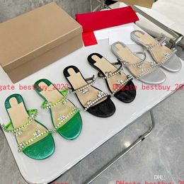 2024 New Designers Women Sandals Flat Heels Peep Toes Luxurys Sexy Party Pumps Elegantly Rhinestones Sandals with Strap Slippers