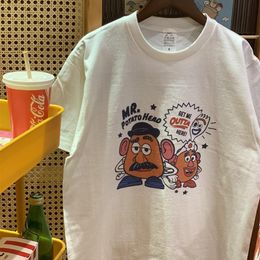 Sweatshirts Funny Potato Head Cartoon Printed Cute T Shirts White Loose Cotton Short Sleeve Tops Tees Vintage Style Summer Casual Outfits