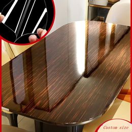 Table Cloth Furniture Transparent Protective Film Marble Wooden Custom Rectangle Round Oval Shape Cover PET