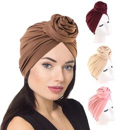Big Flower Turban Bonnet Women Muslim Hijab Caps Ladies Bandana Chemo Cap African Hat Wedding Party Headpiece Turbante Mujer