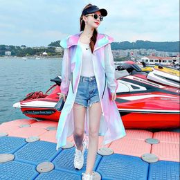 Raincoats New 2022 Sun Protection Clothing MidLength Windbreaker Women Summer Loose AntiUltraviolet Hooded Outerwear Thin Coat Female