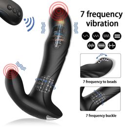Remote Control Dildo Dual Vibrating Swing Plug Male Prostate Massager Anus Dilator Metal Beads Rotate Vibrator