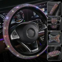 Steering Wheel Covers Universal Car Cover Brown Bling Glitter Decoration Set Rhinestones Interior Accessories For Women Girls