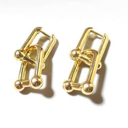 Designer Brand gold earrings custom splicing length overseas chaoku street photography with simple gold-plated women I1NB