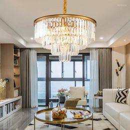 Chandeliers Modern Round Multi-Storey Crystal Gold Black LED Chandelier Lustre Hanging Pendant Lamp Suspension Interior Lighting Luminaire