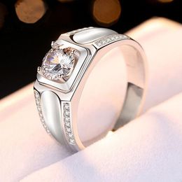 Wedding Rings 1ct Classy Solitaire Ring Solid 925 Sterling Silver Male Jewellery Cubic Zirconia Men Engagement Special Gift For Fiance