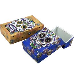 112MM Colourful Plastic Skull Pattern Skin Cigarette Case Herb Tobacco Preroll Rolling Stash Box Portable Automatic Spring Flip Smoking Container Holder Shell DHL