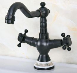 Kitchen Faucets Dual Handle Single Hole Deck Mount Basin Faucet Black Oil Rubbed Brass Bathroom Sink Cold And Mixer Tap Dnf649