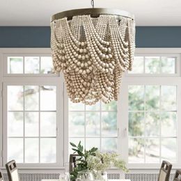 Pendant Lamps Vintage Light Black White Wooden Beaded Chandeliers Antique Lighting Hanging Dining Room Kitchen