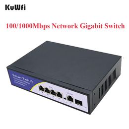 Switches KuWfi 6 Port Gigabit Network Switch 10/100/1000Mbps POE Switch with SFP Ethernet Switch High Performance RJ45 Hub for TV Camera