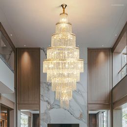 Chandeliers Decorative High Ceiling Crystal Chandelier Large Living Room Golden Hanging Light Staircase Modern Luxury Pendant Lamp Big Hall