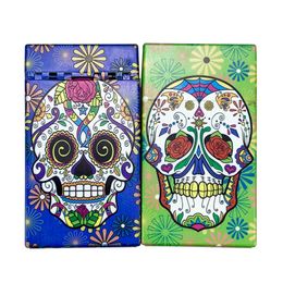 112MM Colorful Plastic Skull Pattern Skin Cigarette Case Herb Tobacco Preroll Rolling Stash Box Portable Automatic Spring Flip Smoking Container Holder Shell