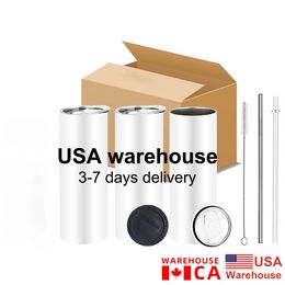 US warehouse 20oz sublimation Water Bottles 20OZ blanks white stainless steel double wall insulated tumblers coffee mugs
