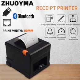 Printers Ticket Printer 80mm Thermal Paper Rolls sec High Pos Printer with Auto Cutter USB Bluetooth Ethernet Support Windows Mac System