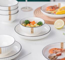 Home tableware dish set home creative minimalist style dishes chopsticks spoon combination white porcelain tableware rice bowl soup bowl plate dish