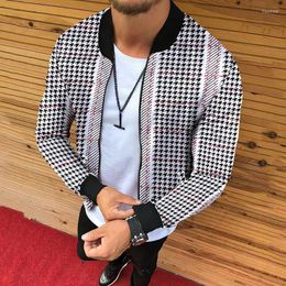 Men's Jackets Casual Business Zipper Jacket 2023 Spring Autumn Fashion Grid Men Coconut Flower Print Slim Fit