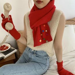 Scarves Design Cute Buttons Decorative Fashion Scarf Warm Knitted Neckerchief Winter Imitation Cashmere Big Shawl For Women