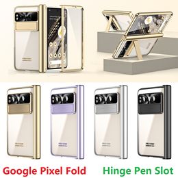 Plating Clear Cases For Google Pixel Fold Case Transparent Pen Slot Bracket Hinge Protective Film Screen Cover