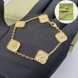 Designer Vanca Classic 17cm Four Leaf Clover Bracelet Designer Bracelet High Quality 18k Gold Mother of Pearl Charm Bracelet with Gift Bag